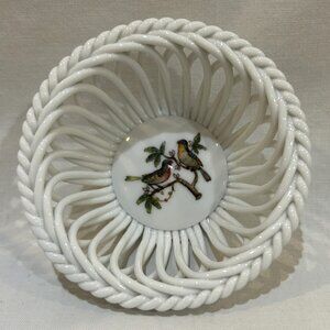 Vintage Herend Hungary Hand Painted Rothschild Bird Porcelain Basket